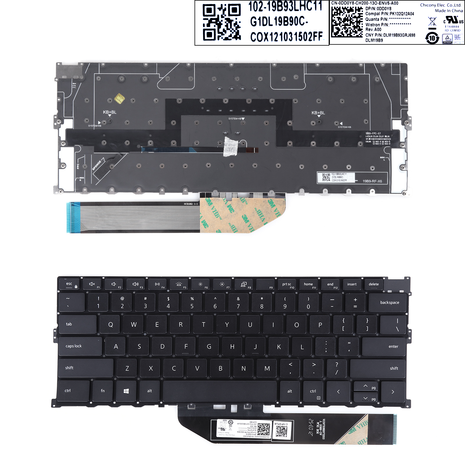 Picture of New Replacement Laptop Keyboard For DELL 9300 9310 9301 2020 P117G XPS13 Black（Backlit） US Layout