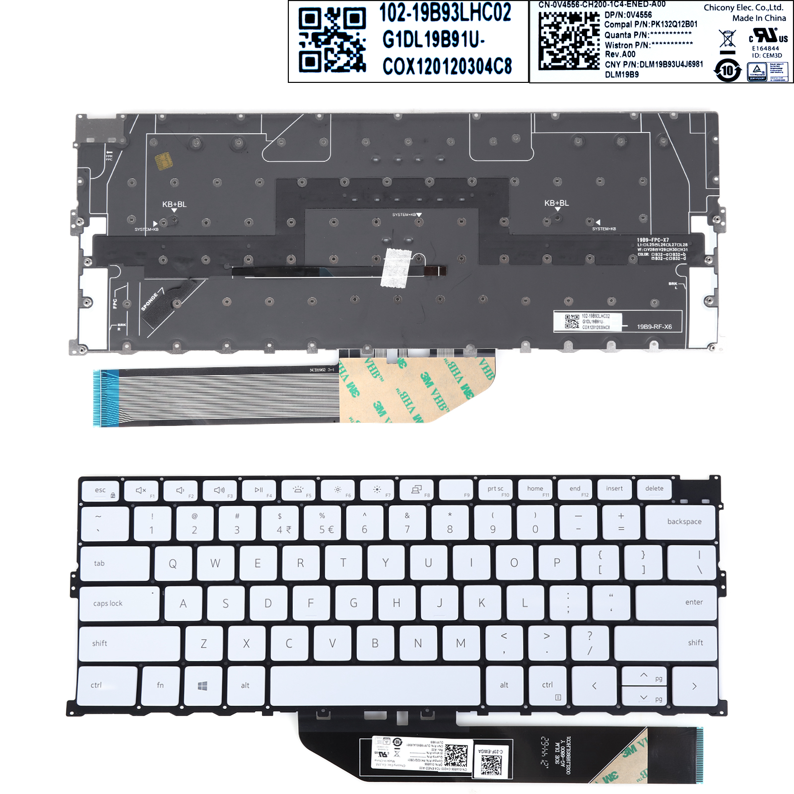 Picture of New Replacement Laptop Keyboard For DELL 9300 9310 9301 2020 P117G XPS13 White（Backlit） US Layout