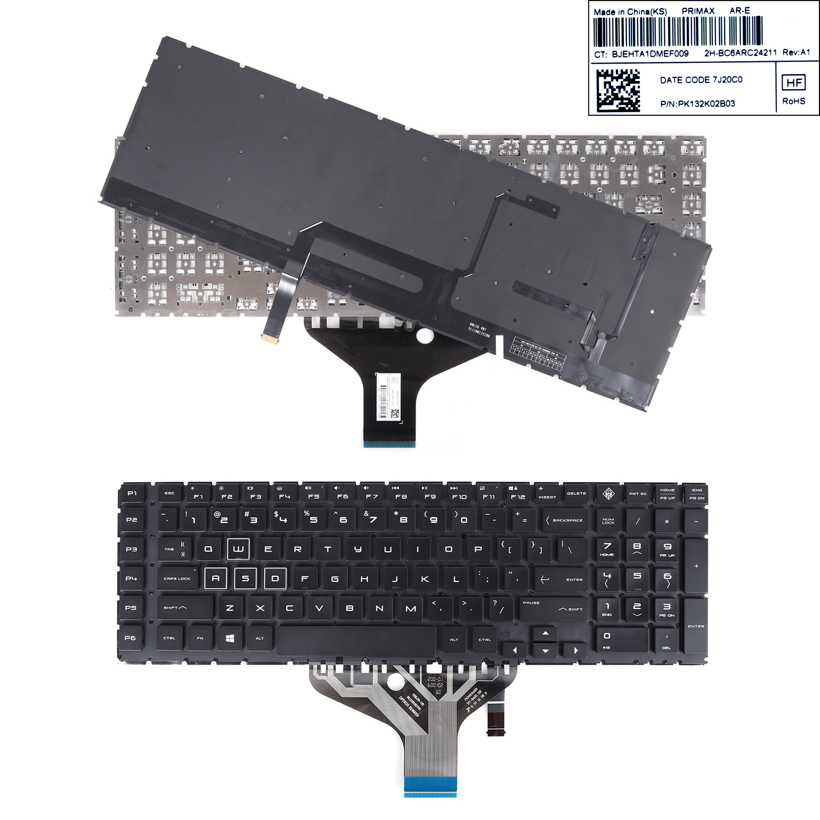 Picture of New Replacement Laptop Keyboard For HP 17-CB White print （Colorful Backlit） US Layout