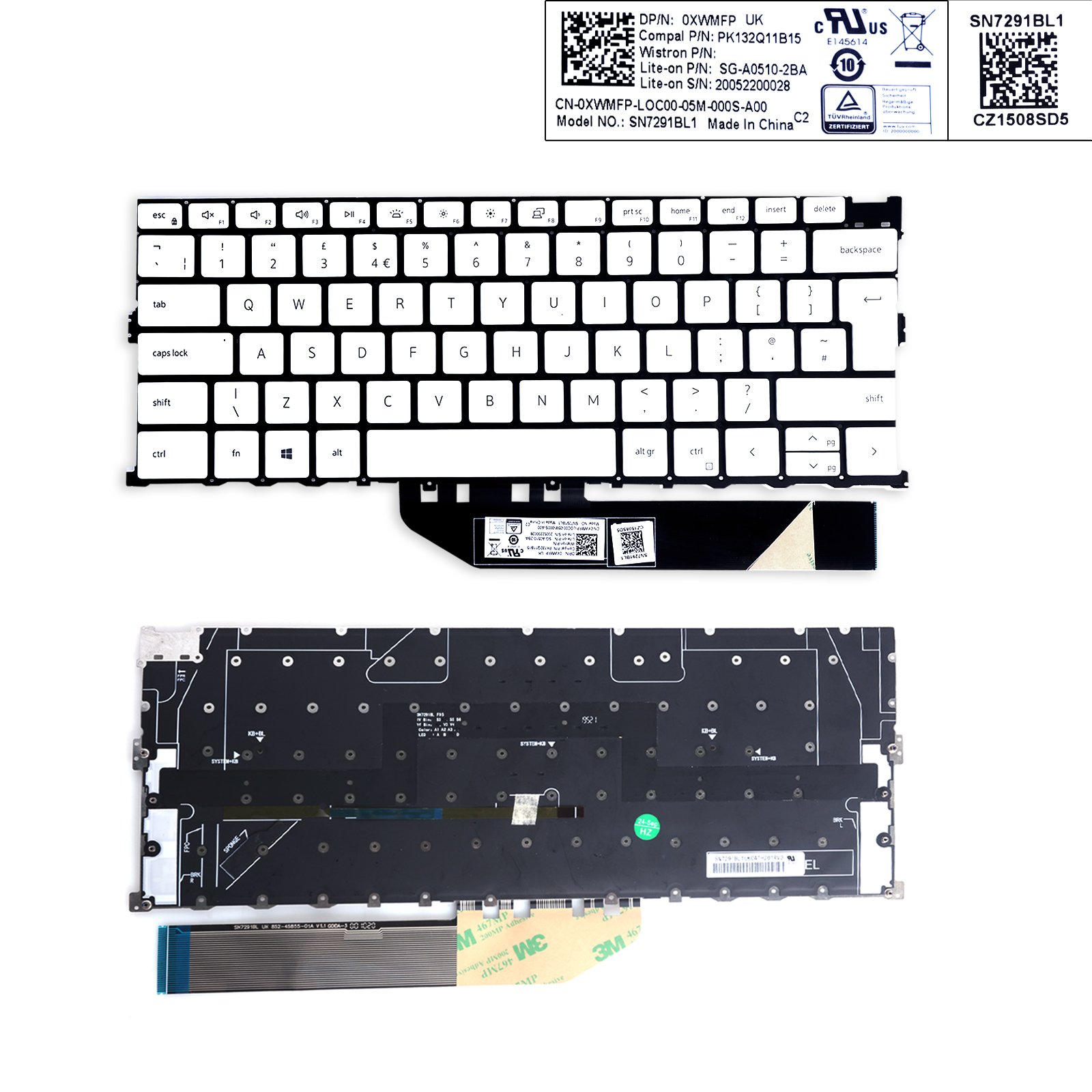 Picture of New Replacement Laptop Keyboard For DELL 9300 9310 9301 2020 P117G XPS13 White（Backlit）	 Uk Layout