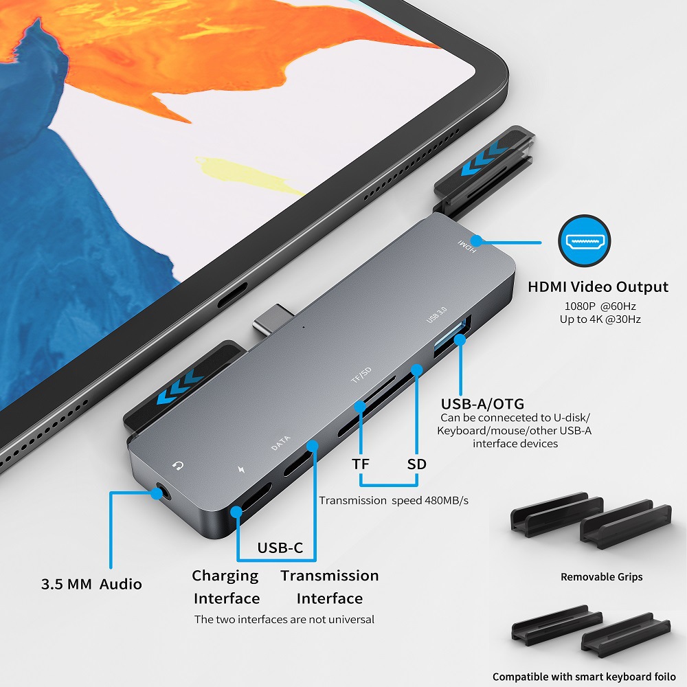 Picture of Compatible with ipad pro USB3.1 multi-function docking dock Type-C to HDMI 7-in-1 HUB