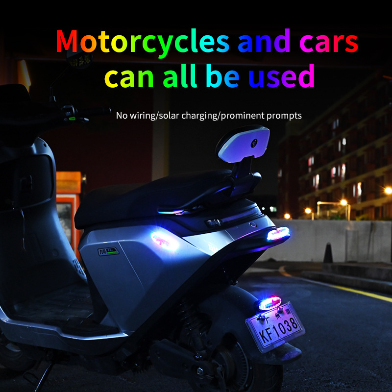 Motorcycle solar led warning light Car anti-rear-end free wiring flashing light Bicycle rear red and blue flashing light solar warning light 4 pcs/lot