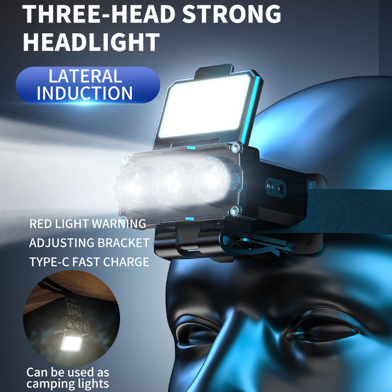 3 core XPG strong light sensing headlight USB charging outdoor running light night fishing LED cap clamp light