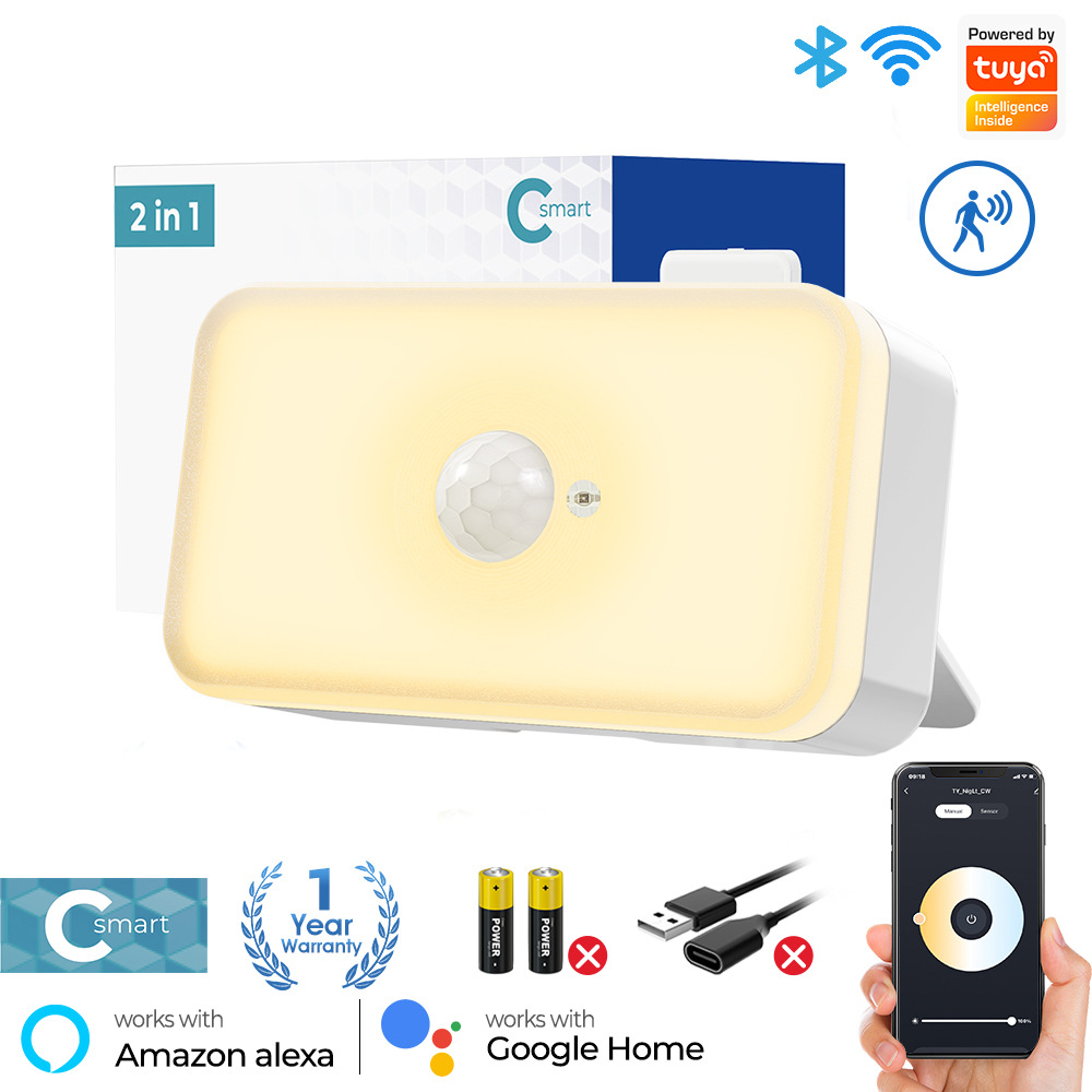 Picture of tuya WiFi Human movement detection PIR sensing warm white light sensing small night light smart home voice remote