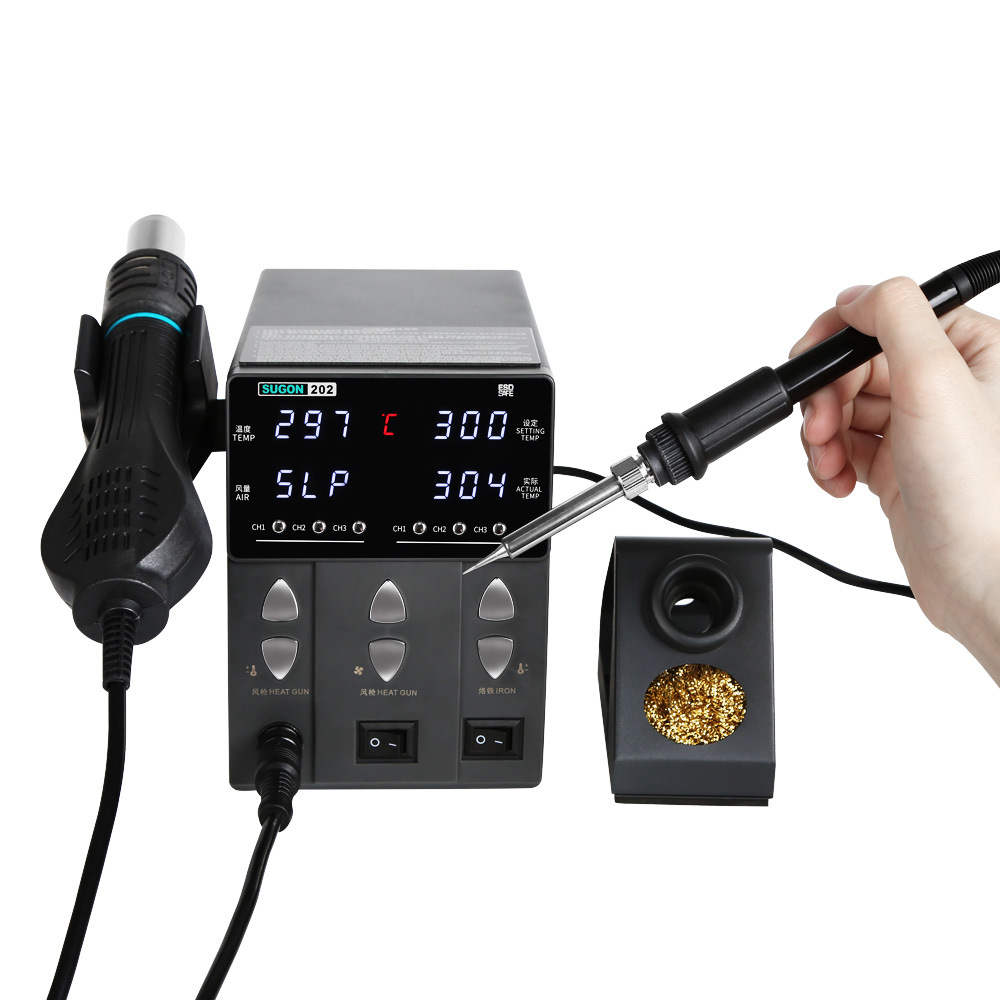 Picture of SUGON-202 220V 100-500° Air gun soldering iron 2-in-1 double display mobile phone repair hot air gun constant temperature welding table combination set