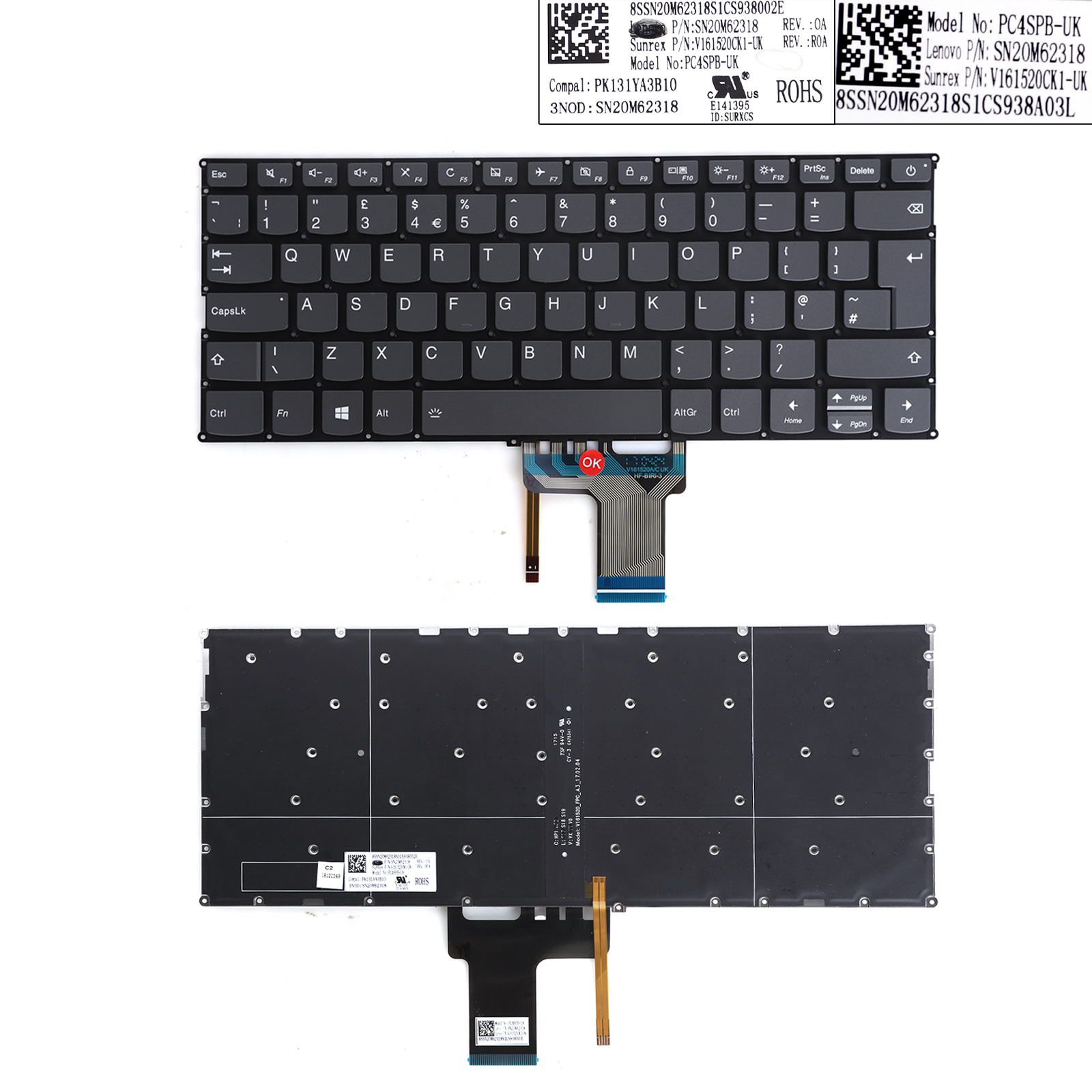 Picture of New Replacement Laptop Keyboard For Lenovo IdeaPad 720S-13 720S-13IKB 720S-13ARR GRAY（Backlit，Win8） UK Layout