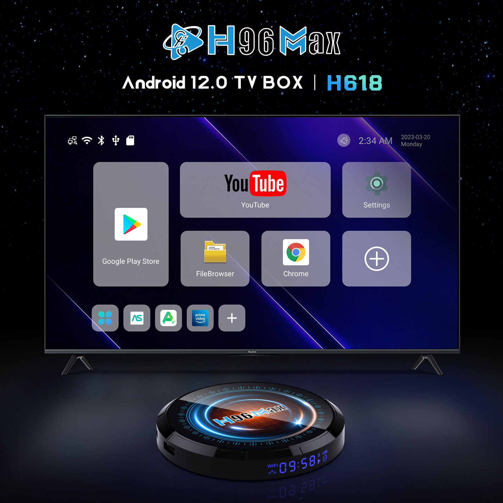 Picture of H96max Android TV Box H618 Android 12.0 HD display network set-top box WiFi6 Bluetooth 5.0 4GB+64GB European regulation