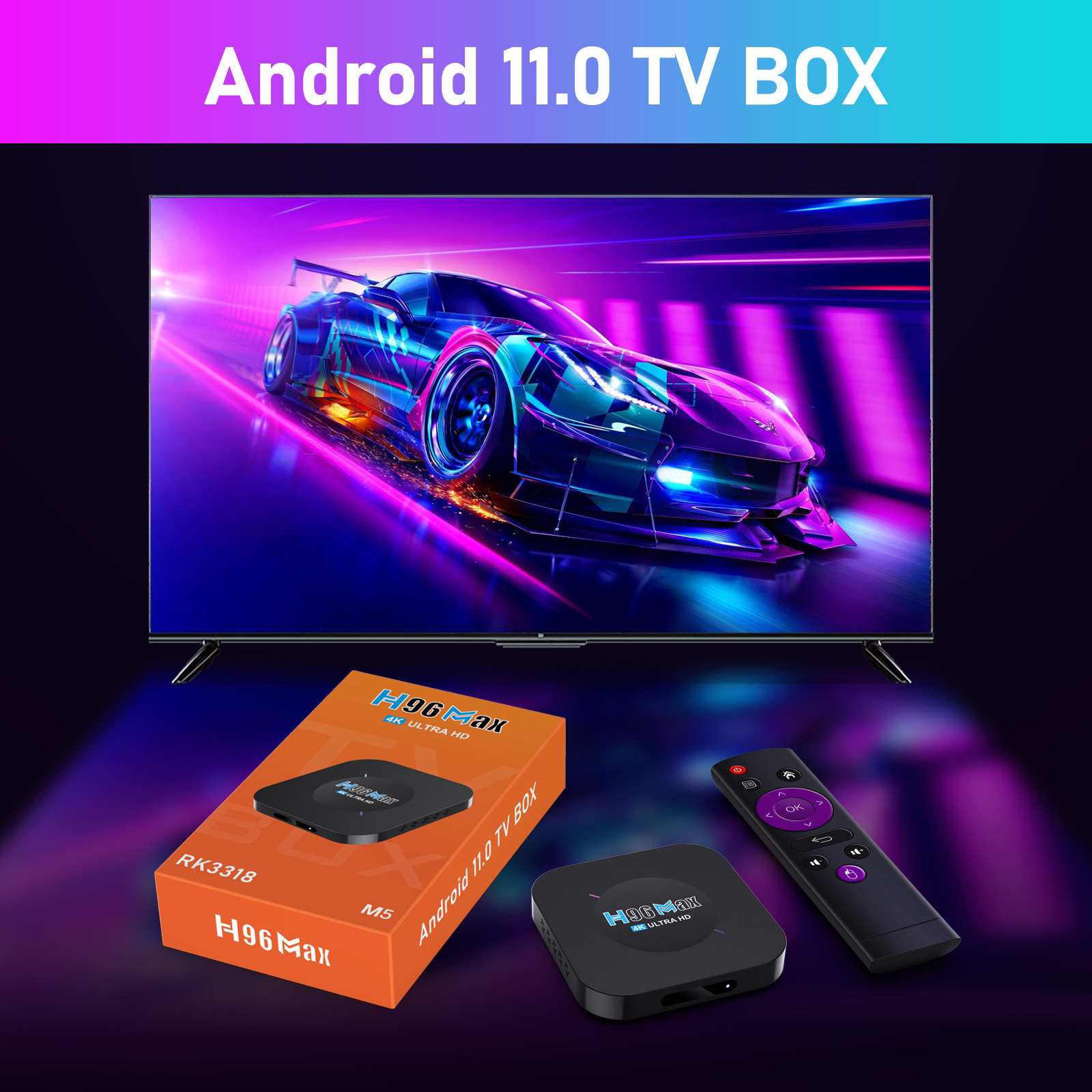 Picture of H96 Max M5 Android Network set-top Box RK3318 4K Android 11.0 system Online OTA upgrade Ultra cost-effective set-top box Music sharing Play games conference watch movies 2GB+16GB European regulation