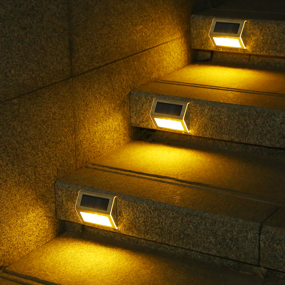 2 pcs/lot solar small stair light wall light Outdoor garden landscape decoration garden stair step wall light waterproof switch High brightness LED light 304 stainless steel +ABS+PC warm light view 2