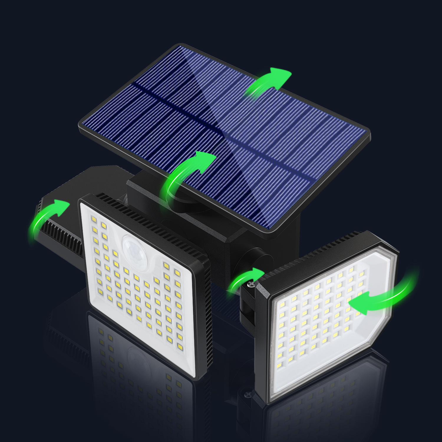 Solar three-head lamps, outdoor sensor floodlights, waterproof searchlights, garden lighting street lamps, emergency lights view 2