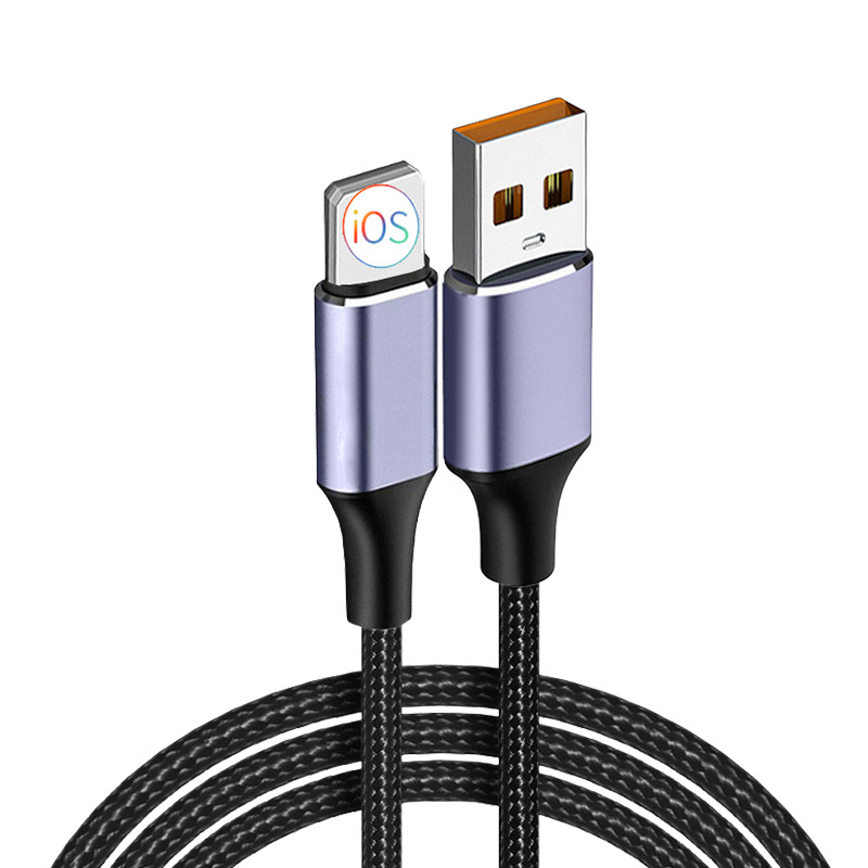 Picture of The 2.4A Lightning fast charging cable for mobile phones is a braided cable suitable for iphones