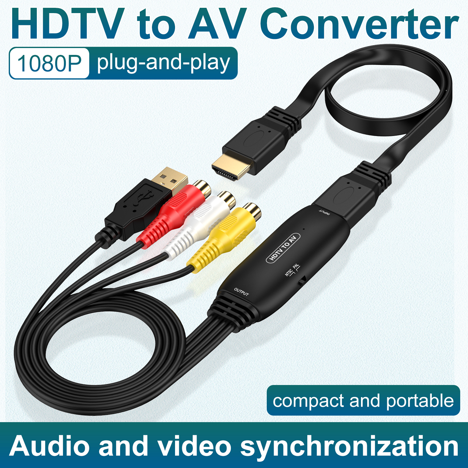Picture of High definition HDMI to AV converter adapter cable, computer PS4 to TV monitor projector connection cable