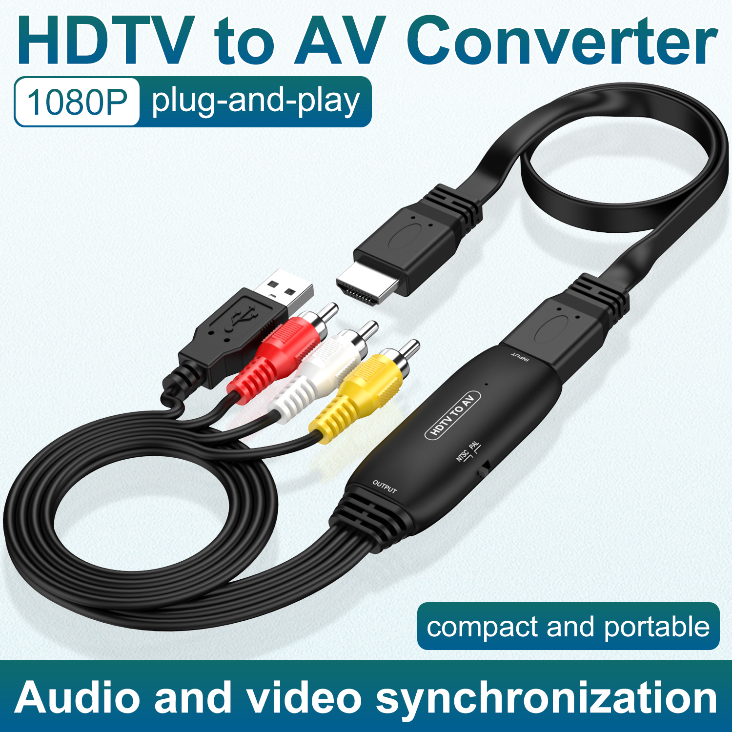 Picture of High definition HDMI to AV converter adapter cable, computer PS4 to TV monitor projector connection cable