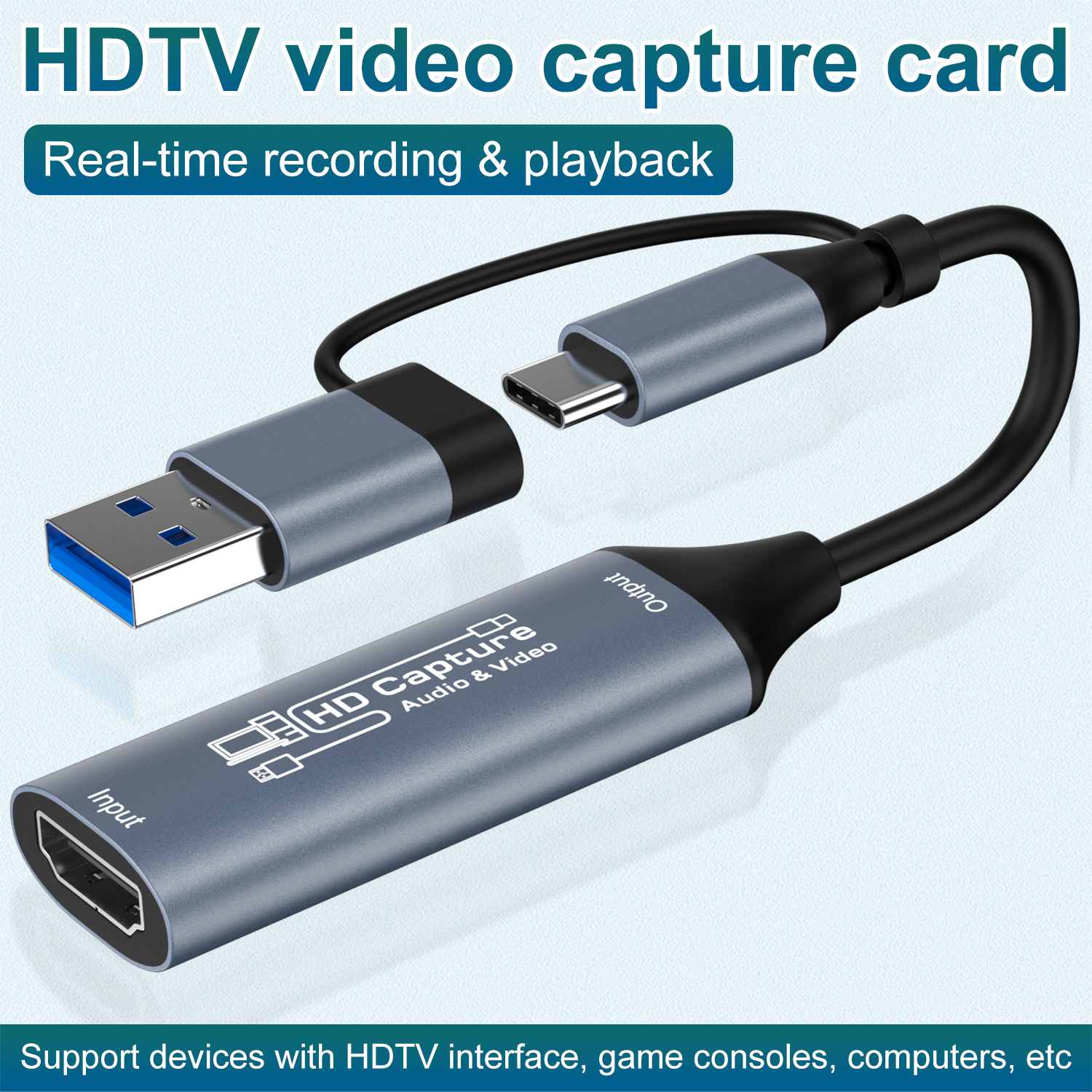 Picture of USB dual head video capture card, mobile phone, computer, game, live streaming companion, HDMI high-definition Type-C capture card, camera