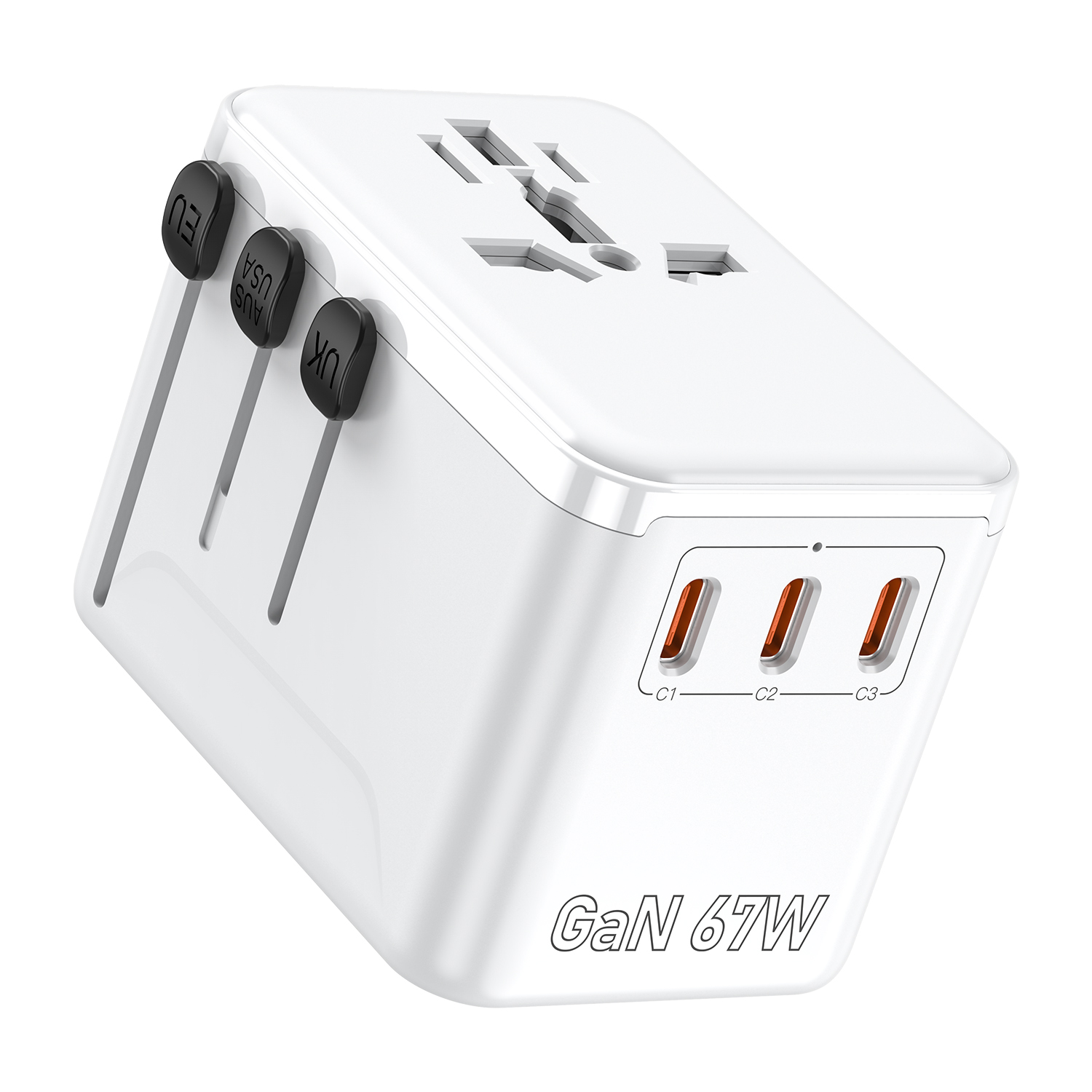 Picture of Gallium Nitride Fast Charge 67W PD+QC3.0 Travel Charging Plug Conversion Plug Multi functional Socket 2500W High Power 180+National Available 2X10A Fuse 3TYPE-C+USB-A