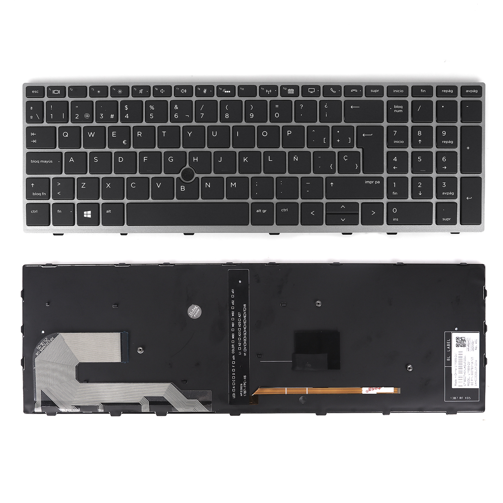 Picture of New Replacement Laptop Keyboard For HP Elitebook 850 G5 850 G6 855 G5 750 G5 G6 755 G5 zbook 15u G5 G6   SILVER FRAME BLACK (with point stick,Backlit OEM ) SP Layout