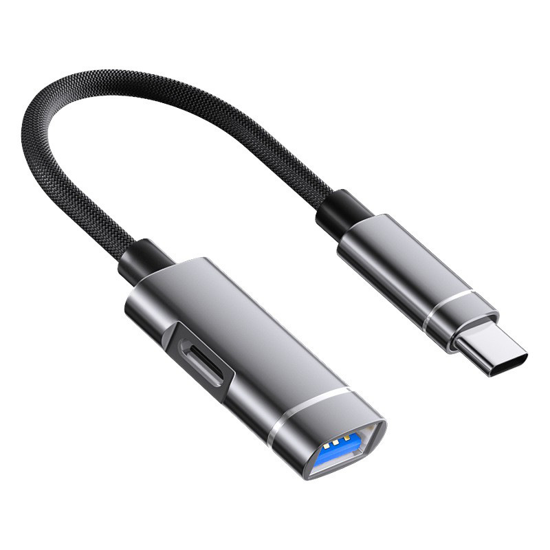 Picture of OTG multifunctional adapter cable type-c to USB2.0 PD charging converter, phone mouse USB flash drive card reader TYPE-C charging+OTG 2-in-1 adapter cable, gray
