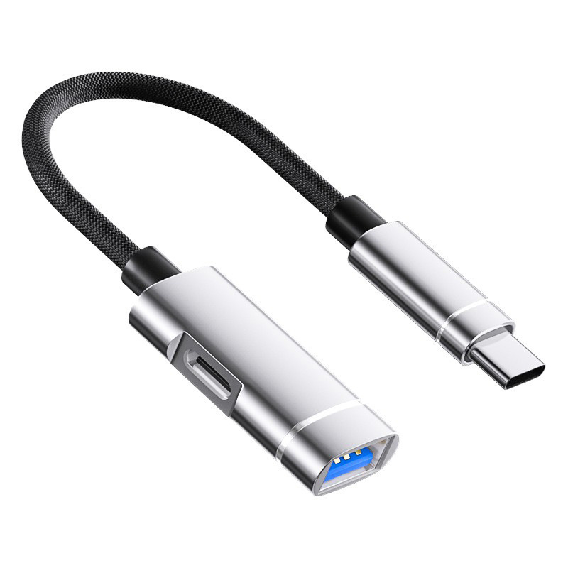 Picture of OTG multifunctional adapter cable type-c to USB2.0 PD charging converter, phone mouse USB flash drive card reader TYPE-C charging+OTG 2-in-1 adapter cable, silver