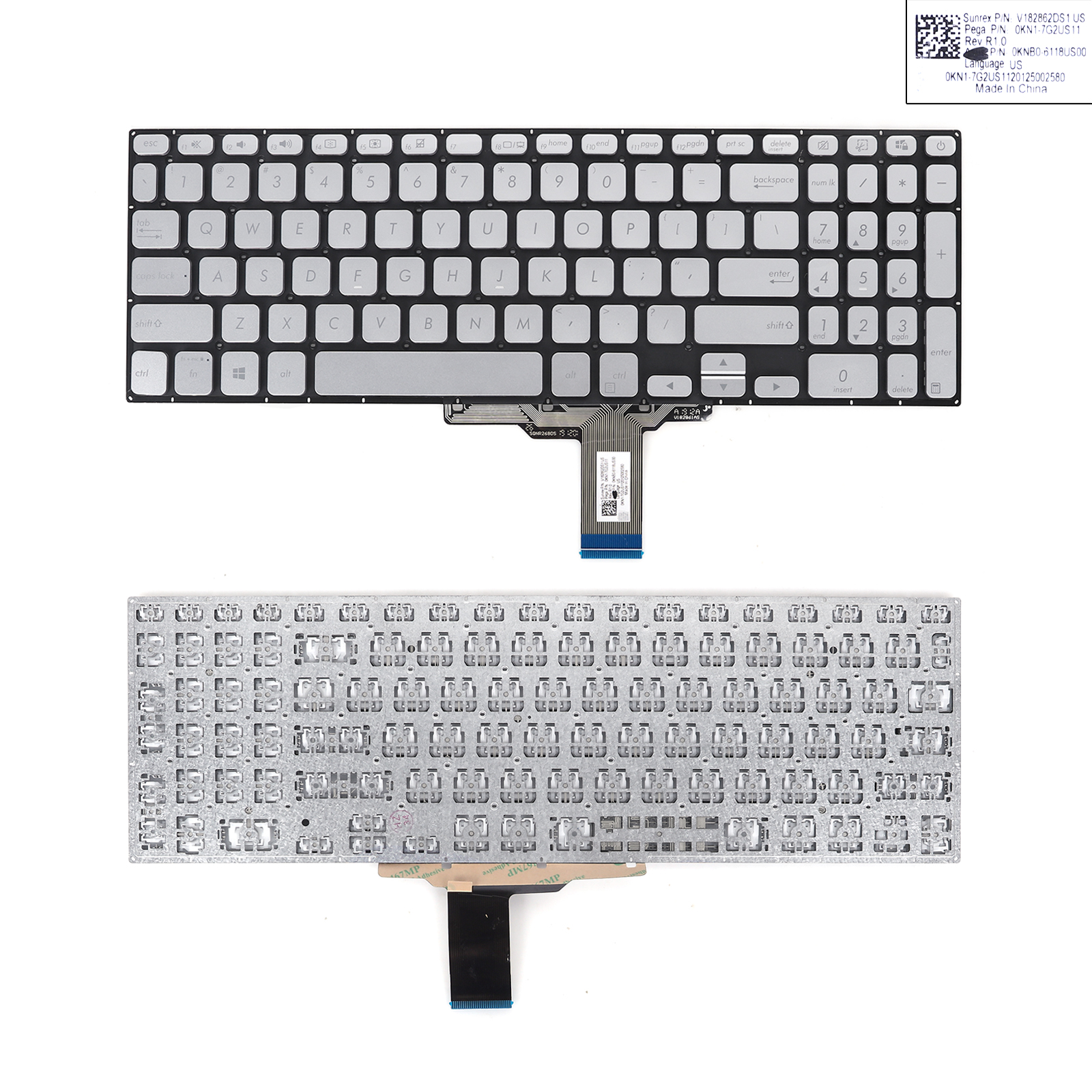 New Replacement Laptop Keyboard For ASUS VivoBook X712 SILVER（Without FRAME，Without foil，Win8） US Layout的图片