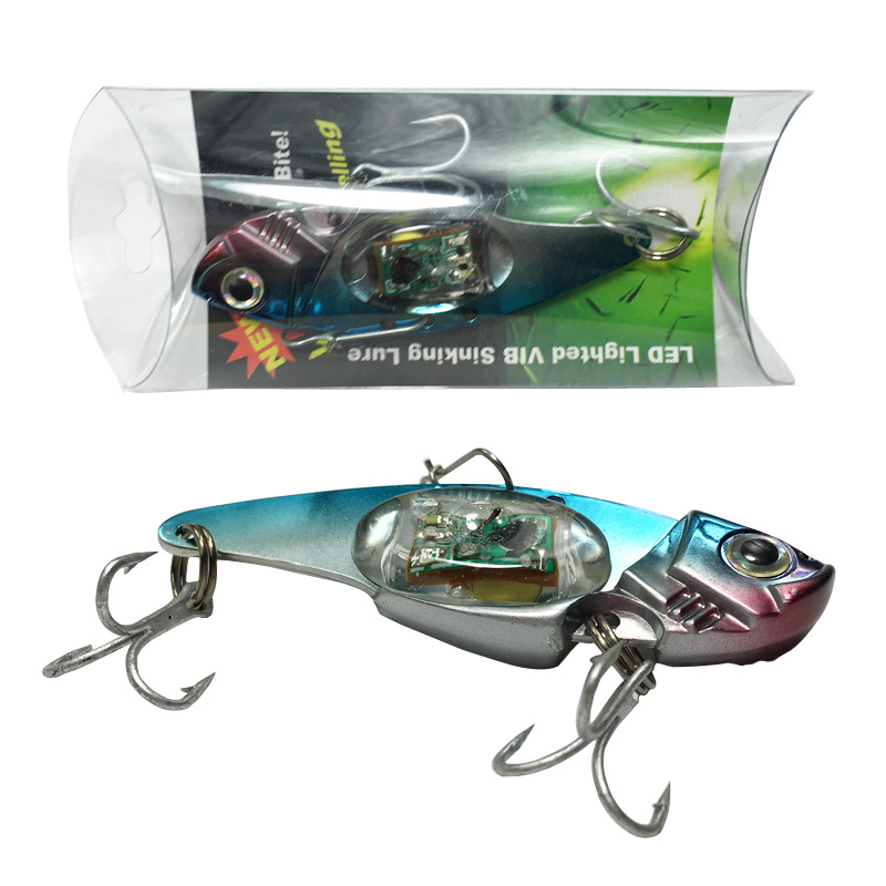 LED fish shaped lure underwater luminous light fishing bait LED electronic false bait metal blue rainbow light