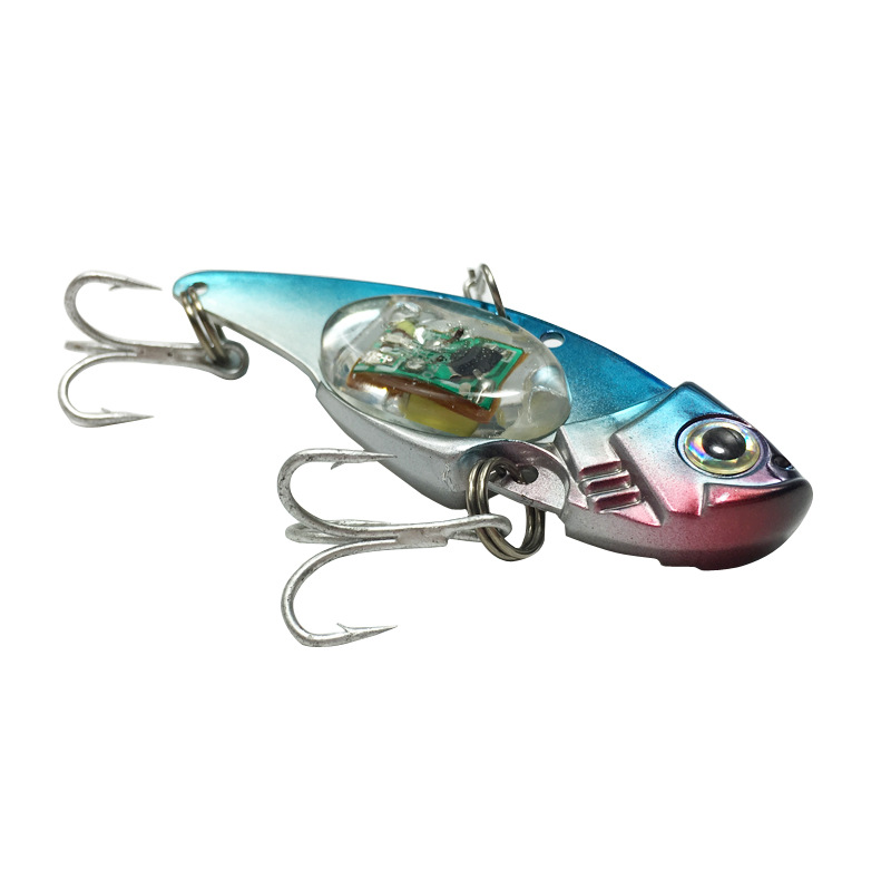 LED fish shaped lure underwater luminous light fishing bait LED electronic false bait metal blue rainbow light view 2