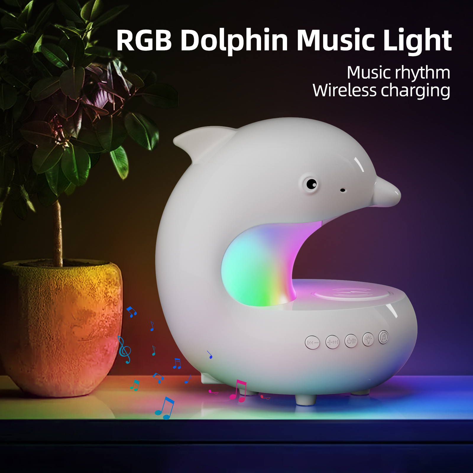 Mobile wireless charging night light bedroom bedside table lamp RGB Bluetooth ambient light dolphin battery charging model
