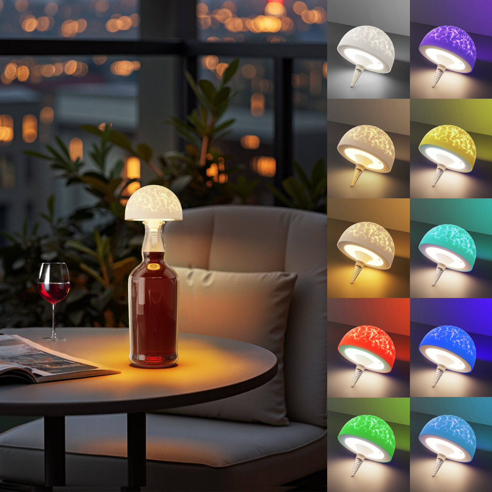 Bedhead lighting, table lamp, wine bottle lamp, desktop creative decoration atmosphere, small night light, remote control battery model, USB charging