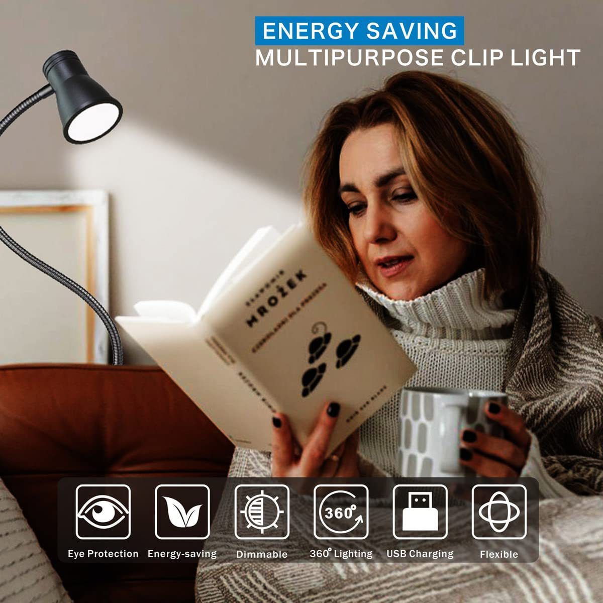 Trumpet-style clip desk lamp, LED student eye-protecting reading lamp, night light, supplementary light, desk lamp, USB charging
