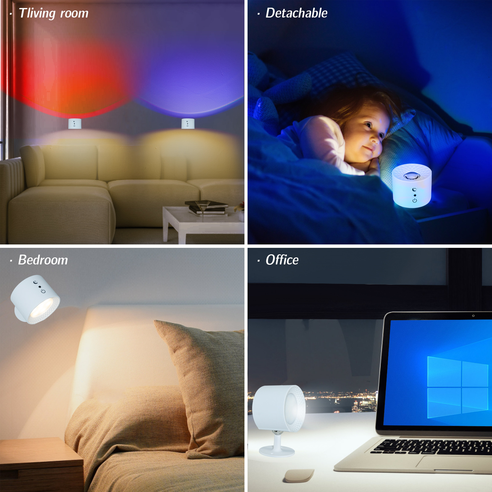 2pcs/pot remote control magnetic touch wall lamp, magnetic wall lamp, 3-color temperature RGB seven-color adjustable, 3CCT indoor wall lamp, remote control night light, USB rechargeable view 2