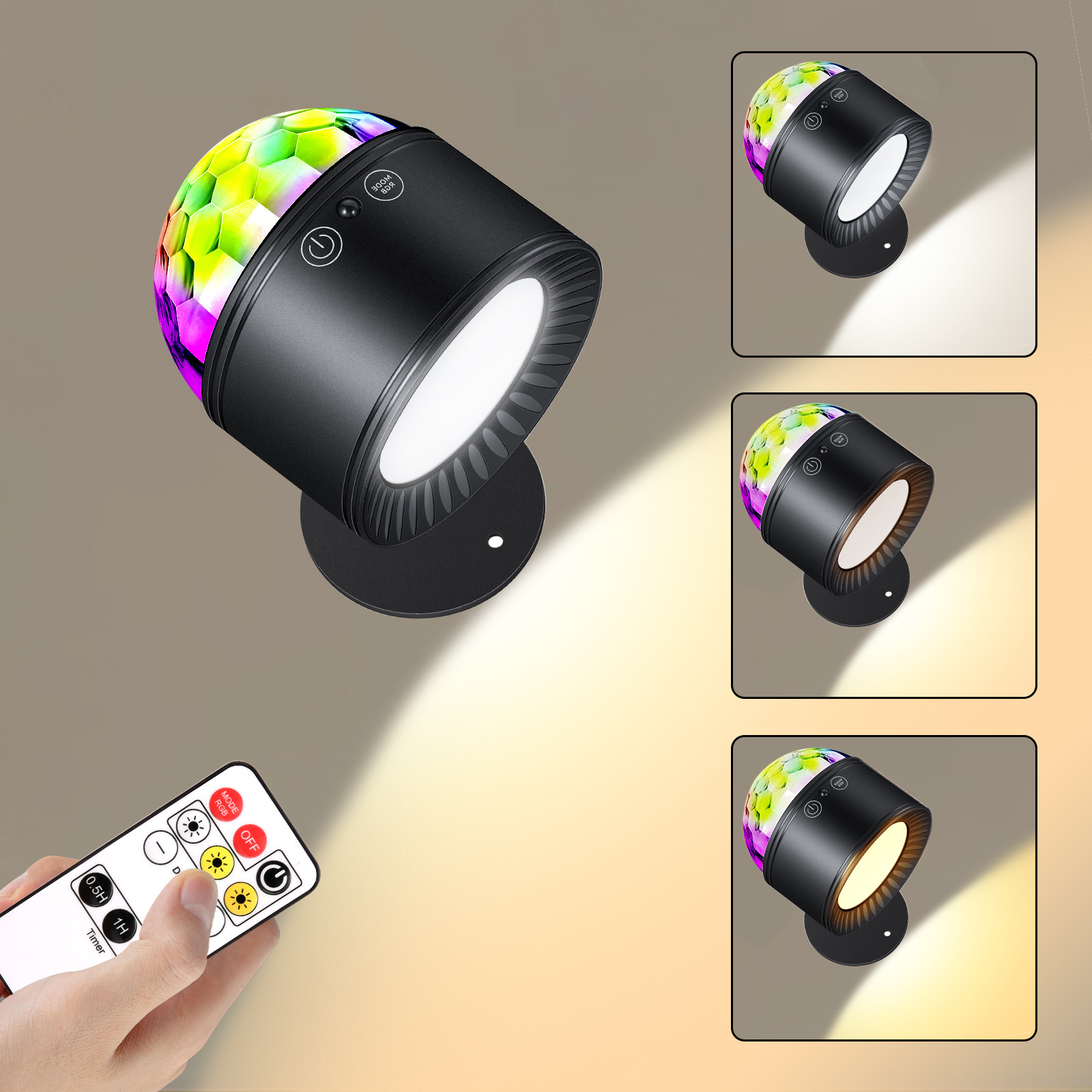 2pcs/pot creative dual-head wall lamp with three-color temperature, 3CCT remote control magnetic wall lamp, smart little magic ball DJ lamp, RGB ambient lamp, rechargeable