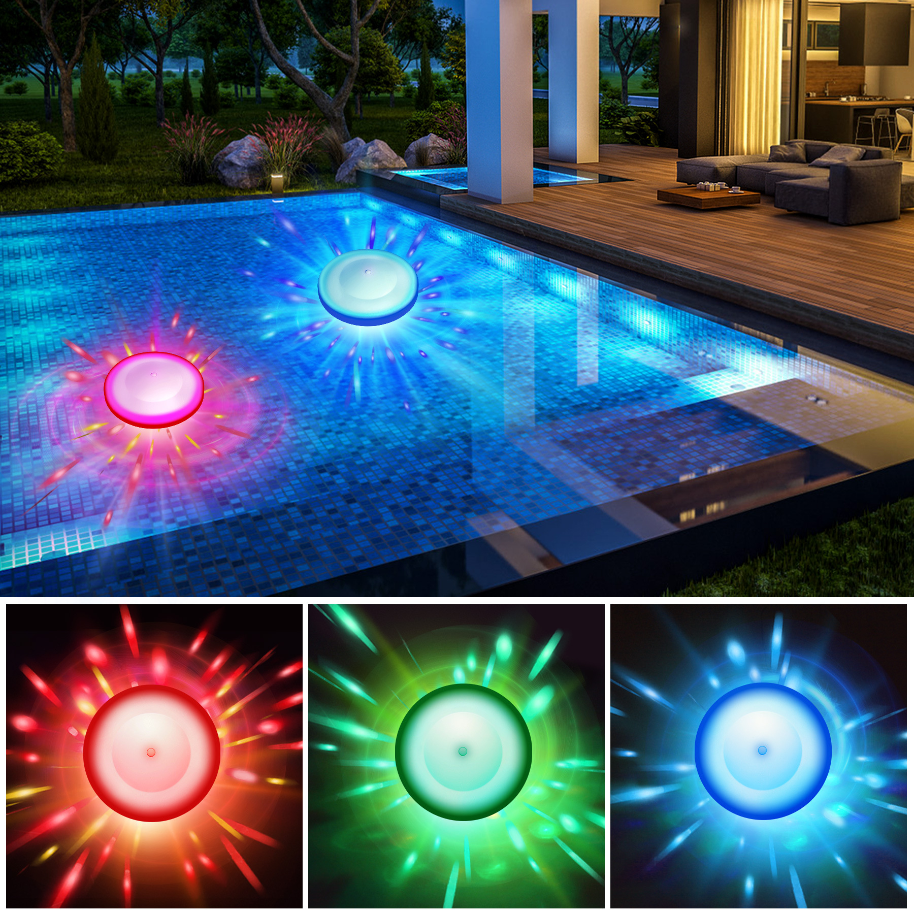 2pcs/pot creative water float Light RGB seven-color swimming pool light IP67 waterproof swimming pool LED ambient light