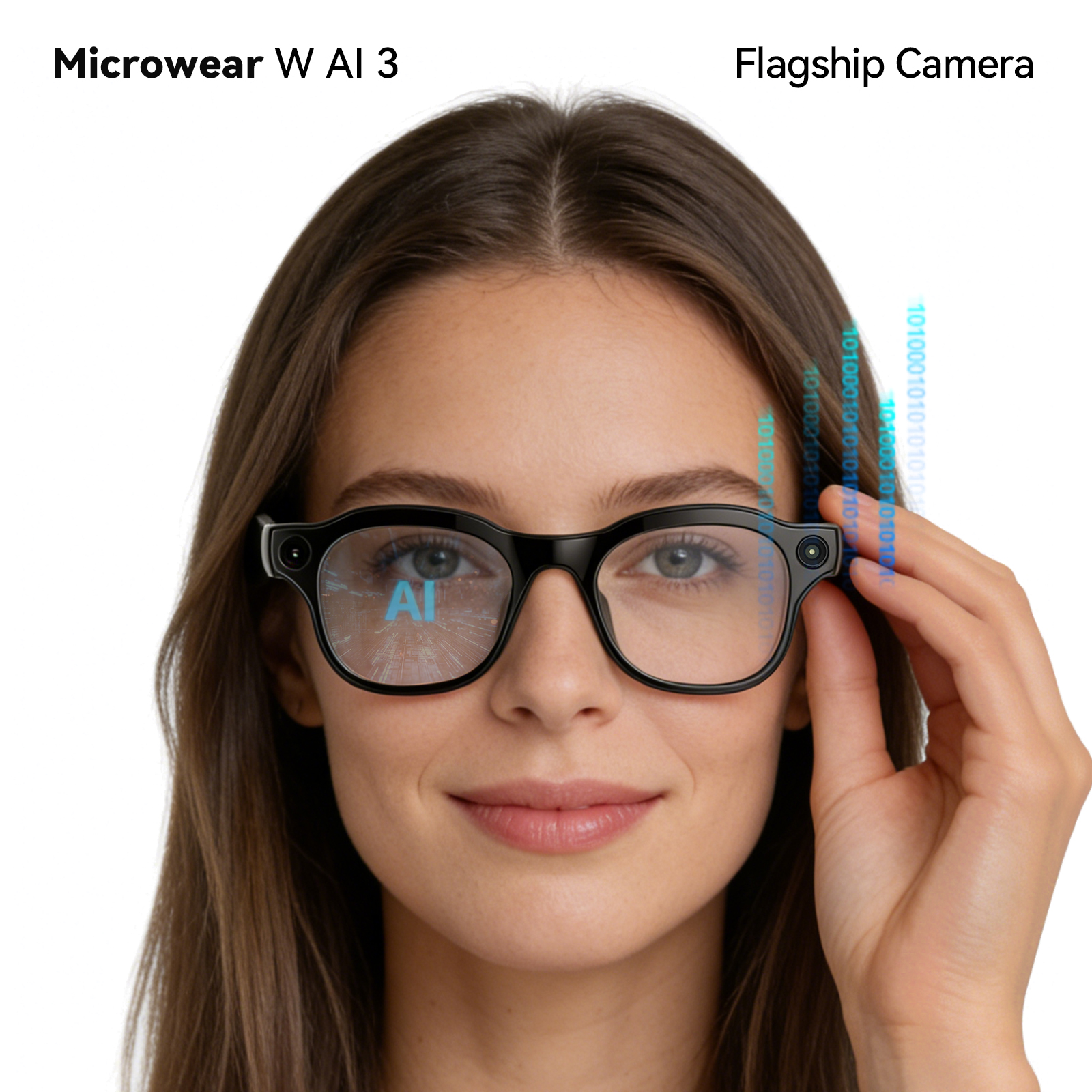 Picture of AI Smart Glasses with 8MP Camera, 16GB Storage & EIS Stabilization - Bluetooth Calling, Large Language Model Support, 3 Interchangeable Lenses, Magnetic Charging, Glossy Black