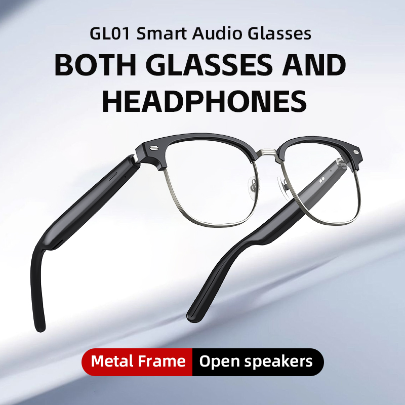 Picture of Sports Smart Bluetooth Eyeglasses Metal Frame Bluetooth 5.4 Touch Control Hands-Free Call Noise Reduction AI Real Time Translation Music Playing Magnetic Fast Charging Clear Optical Lenses
