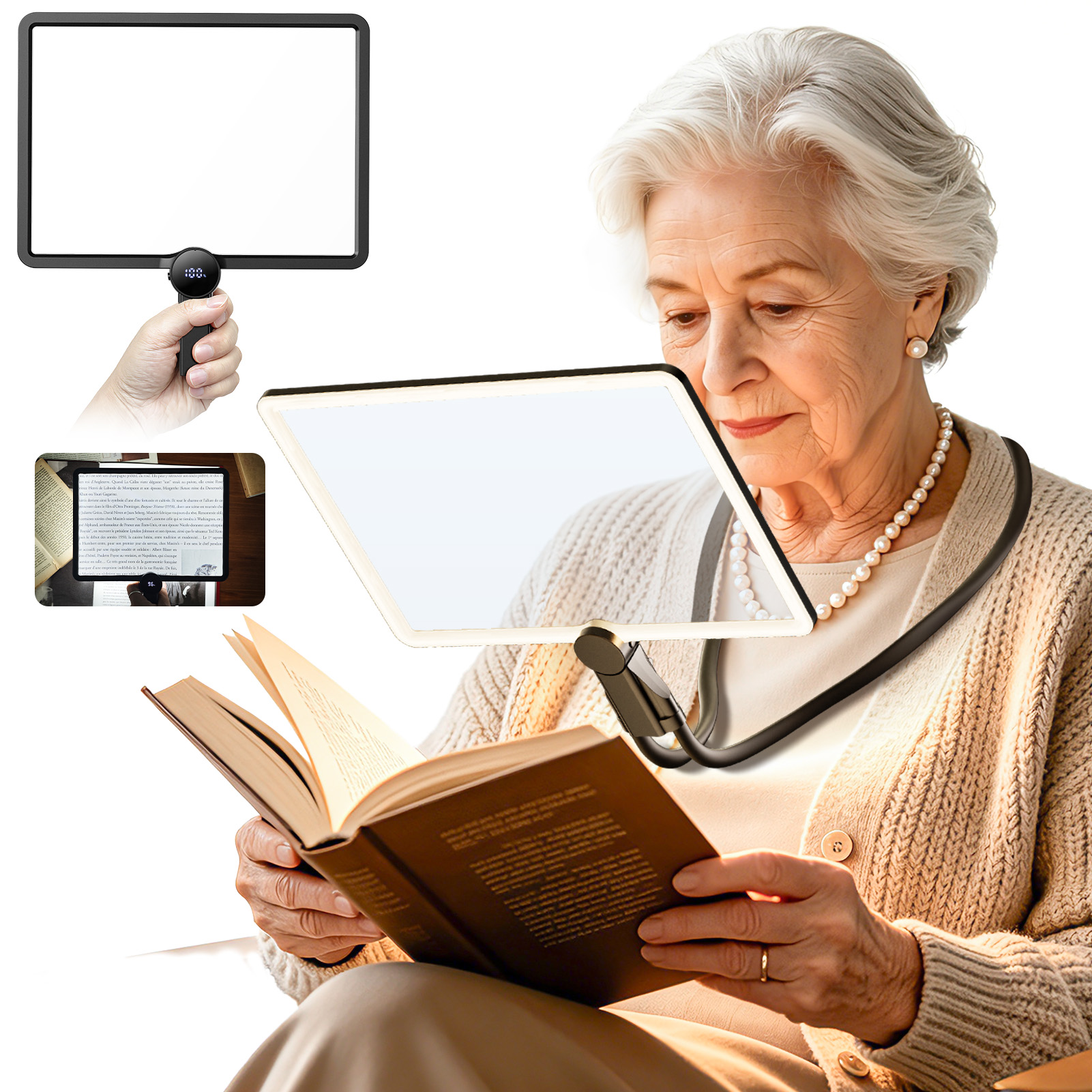 Picture of AIXPI 8039-9R  Large 10X Rechargeable Magnifying Glass for Reading with Light Hands Free Magnifying Glass Neck Wear Magnifier with 93 Led Lights Full Book Page Magnifier for Seniors Low Vision Elderly