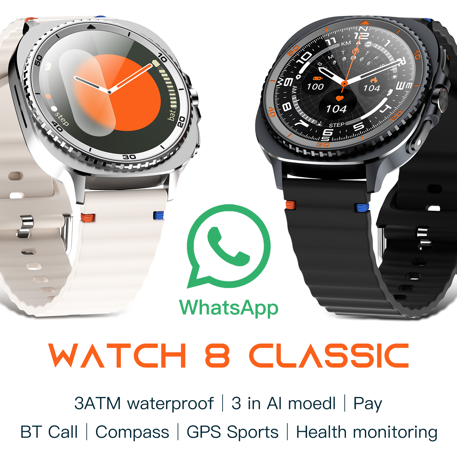Picture of Silver Watch Ultra 2 Smart Watch, 1.28" Full Touchscreen, 400mAh Battery, IP68 Waterproof, GPS Sports Tracker, Compass, SOS Alert, Bluetooth Call, Wireless Charging, 500+ Custom Watch Faces