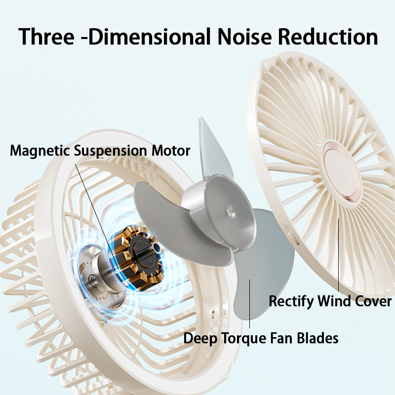 Folding automatic oscillating fan, rechargeable with LED, small wall-mounted desktop fan for dormitories view 2