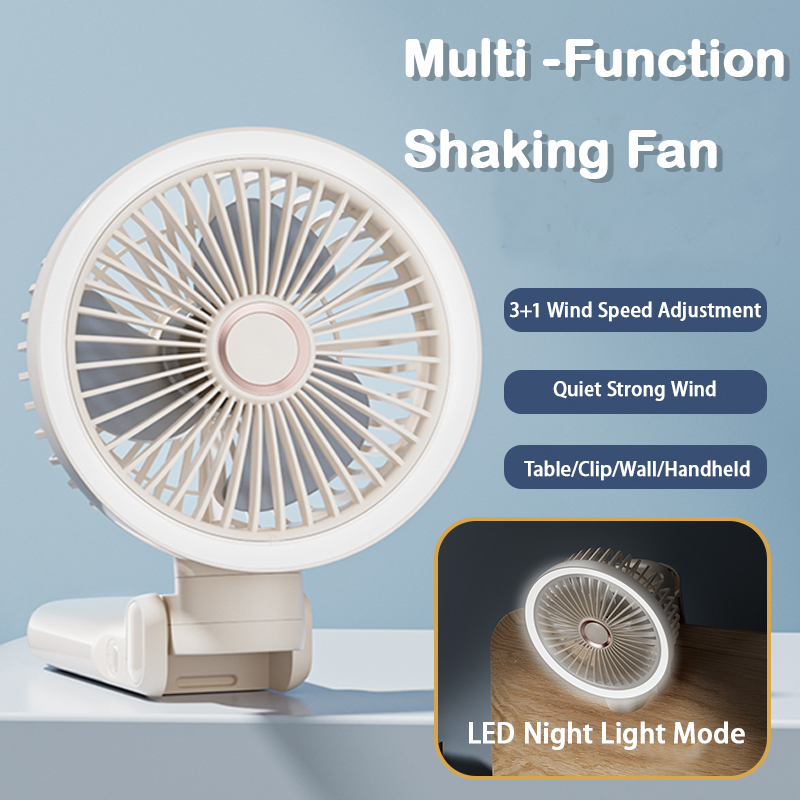 Folding automatic oscillating fan, rechargeable with LED, small wall-mounted desktop fan for dormitories