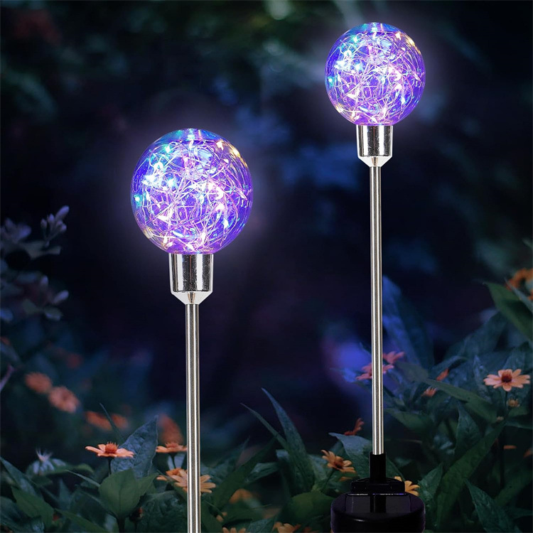 Picture of 2pcs/pot Solar Outdoor String Lights, 30LED Round Ball Copper Wire Stake Light with Waterproof IP65, Garden Pathway Lawn Decorative Lamp for Patio Yard