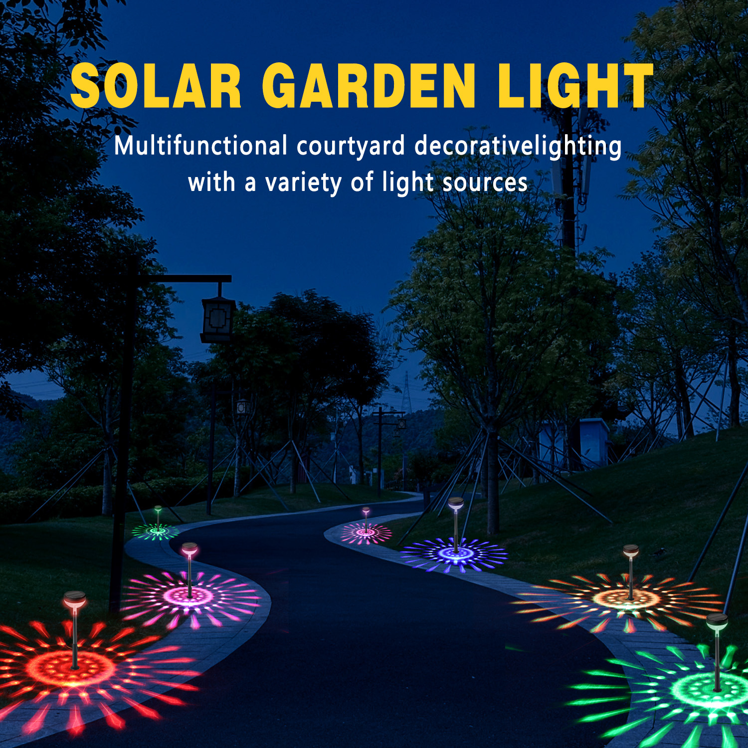 Picture of 2pcs/pot Solar RGB Garden Light Outdoor, Water Drop Projection Lawn Lamp with 7-Color Gradual Change & Color Lock, Waterproof Pathway Stake Light for Yard Holiday Decor