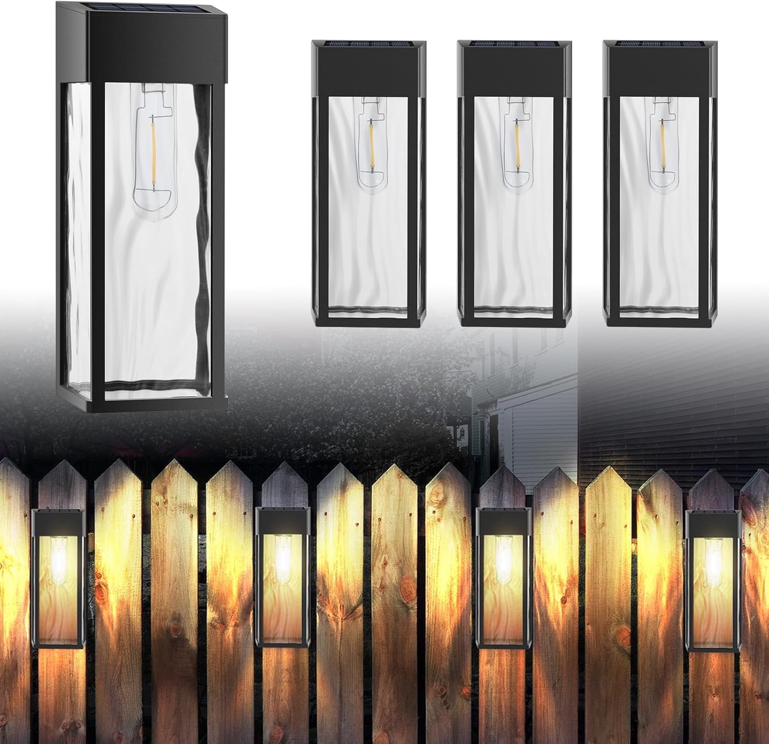 Picture of 2pcs/pot Solar Hanging Wall Light Outdoor, LED Filament Waterproof Garden Lamp with Auto On/Off, Decorative Patio Wall Lantern – Warm White