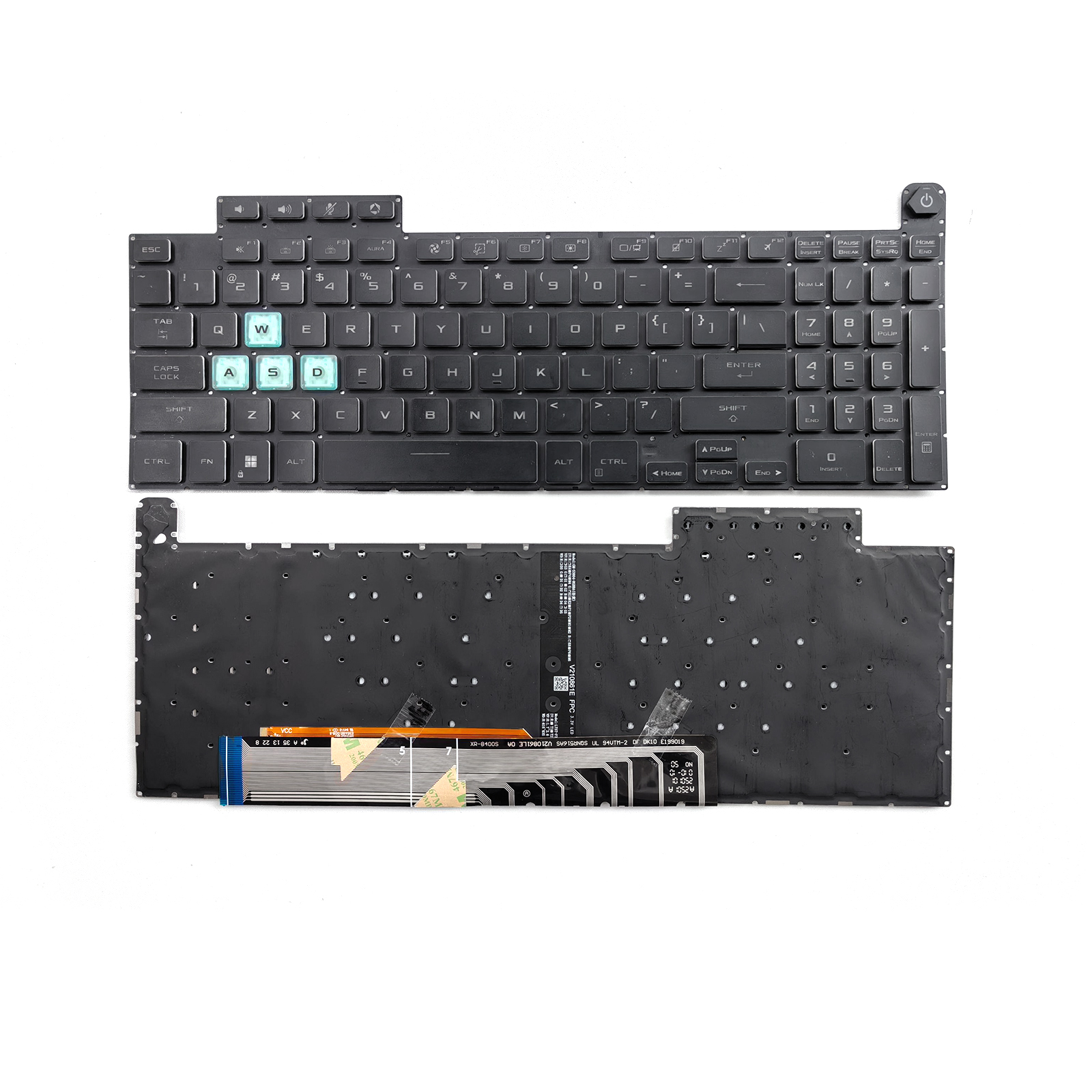 Picture of New Replacement Laptop Keyboard For ASUS FA617/FX607/FX617 colorful backlight blue transparent W.A.S.D key BLACK Backlit,White Side US Layout