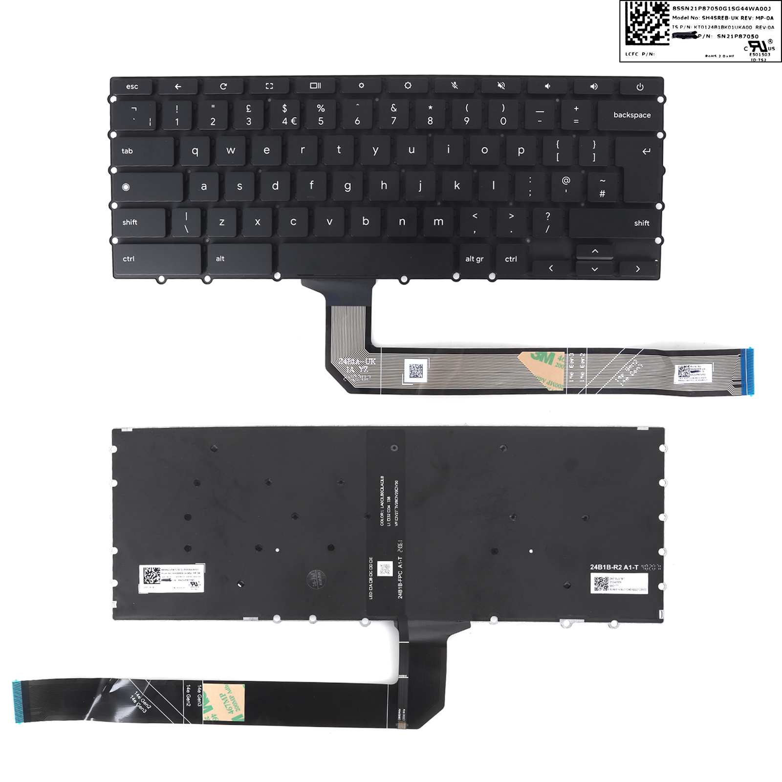 Picture of New Replacement Laptop Keyboard For LENOVO C340-14 Google version with switch/Chromebook 14e gen2 BLACK Backlit UK Layout